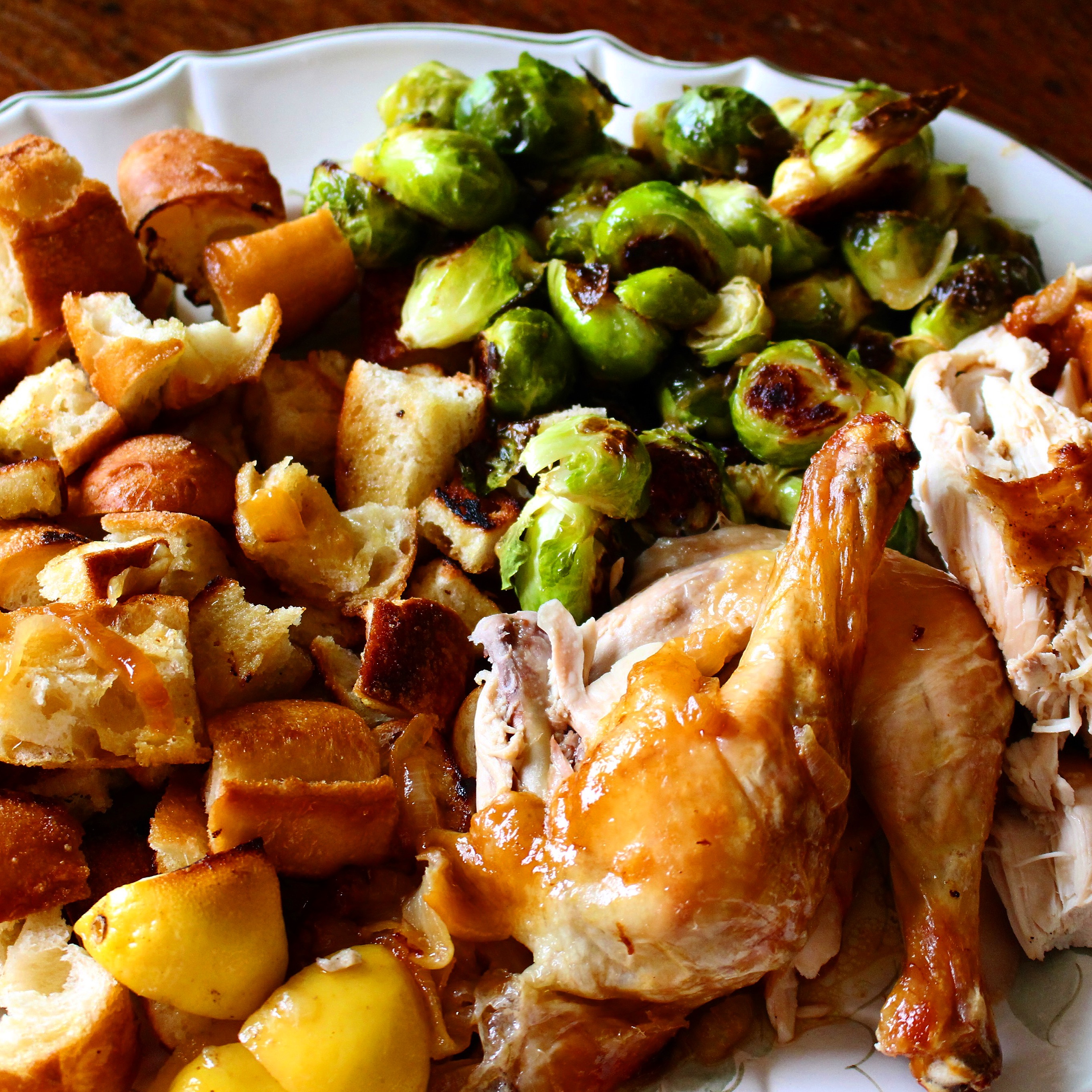 Easy Roast Chicken with Caramelized Onions and Croutons