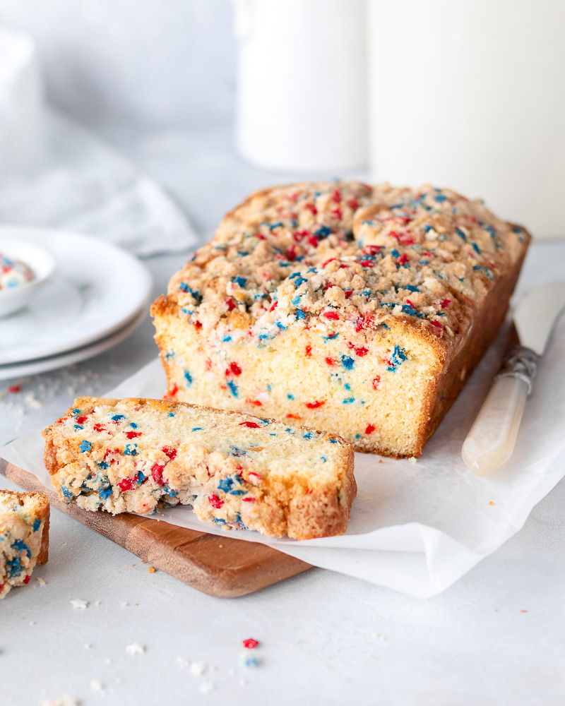 Fourth of July Sprinkle Pound Cake with Crumb Topping