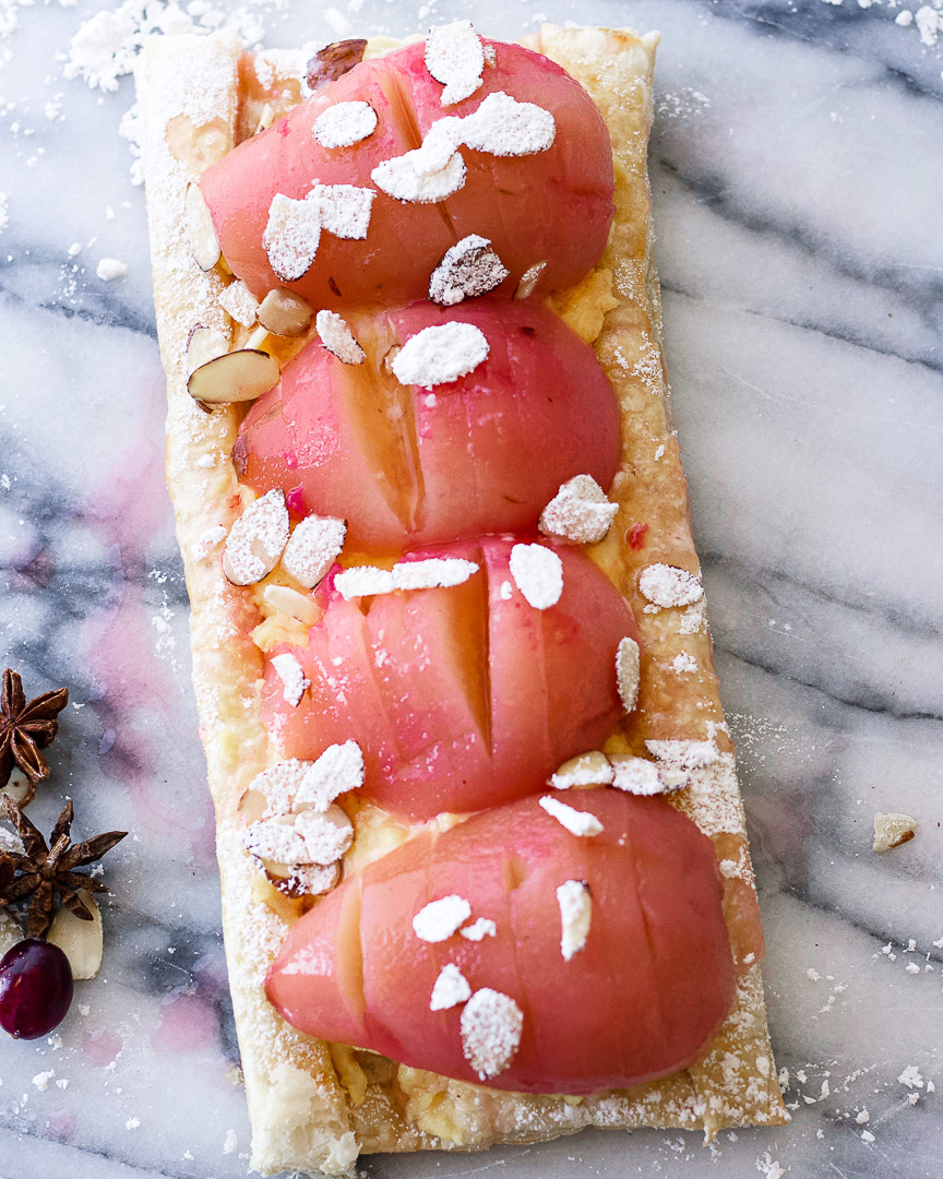 Cranberry Spiced Poached Pear Tart