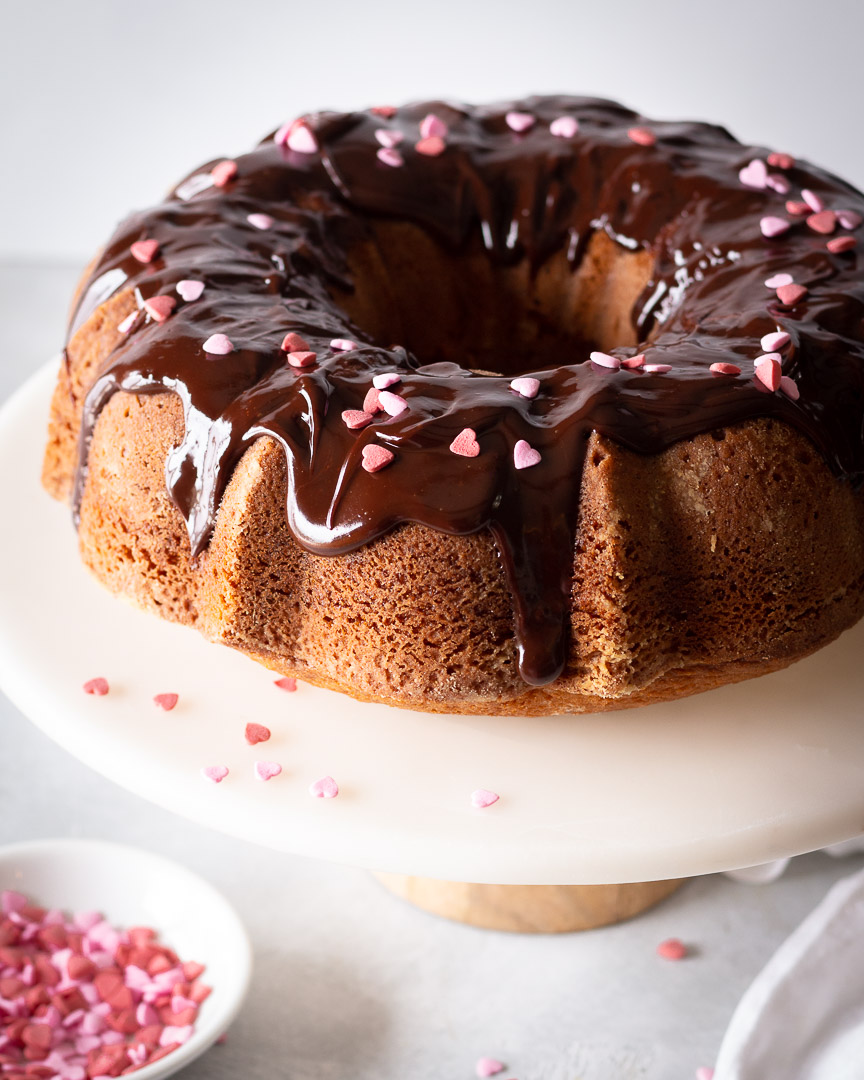 One-Bowl Vanilla Pound Cake with Chocolate Drizzle