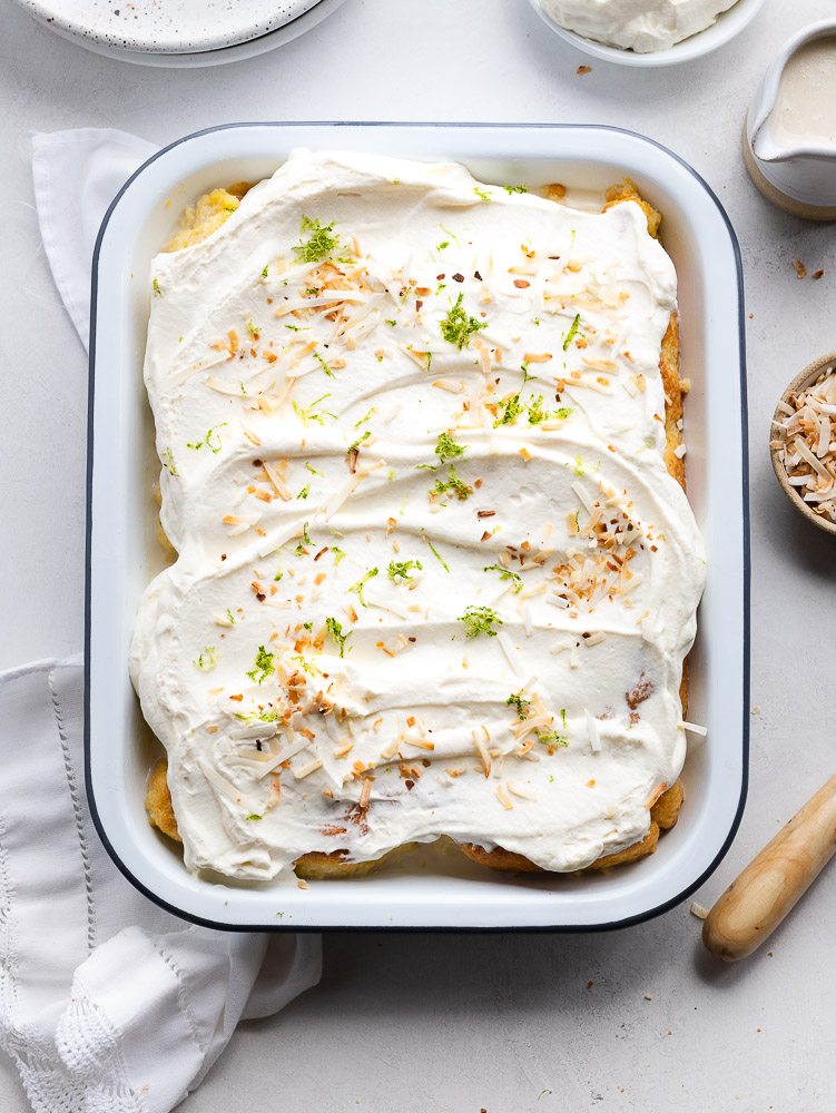 Coconut Tres Leches Cake with Rum Whipped Cream