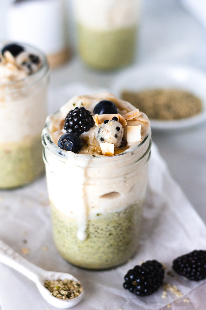 Matcha Chia Seed Pudding with Vanilla Nice Cream {Vegan}