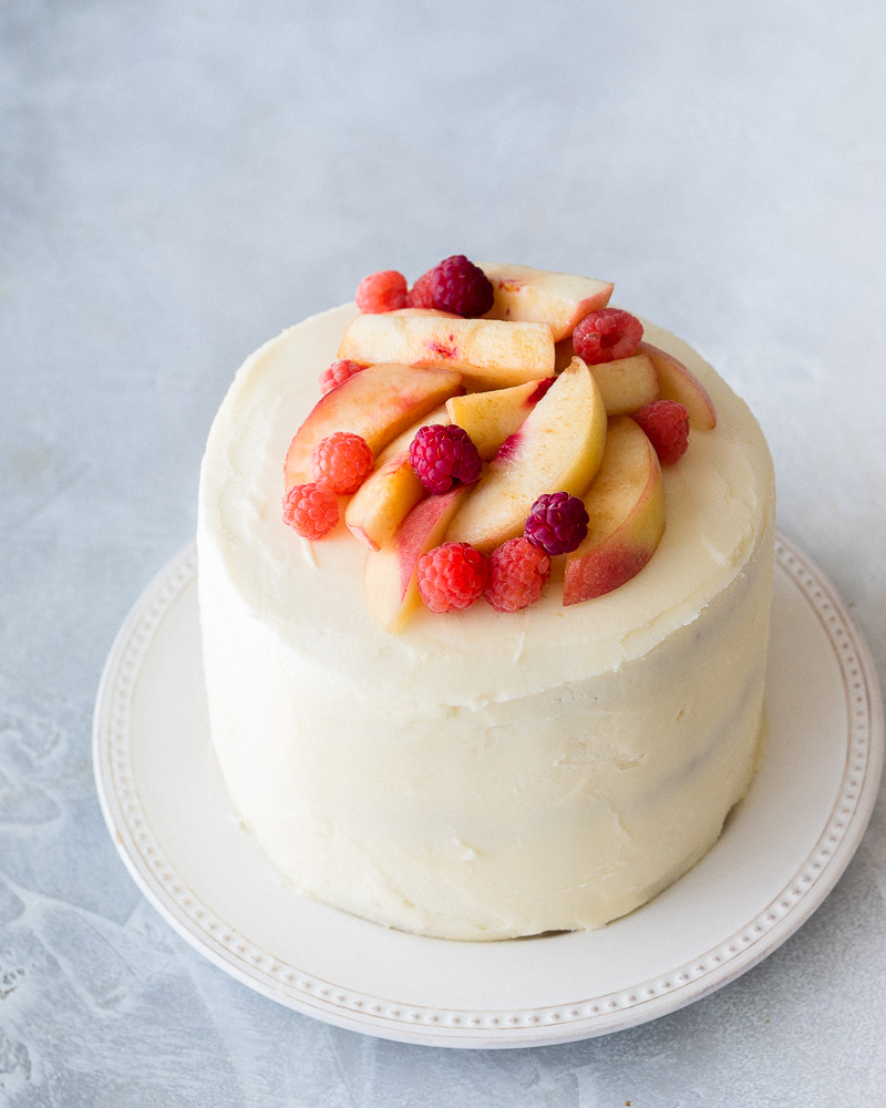 The Best Vanilla Peach Cake with Marscapone Frosting