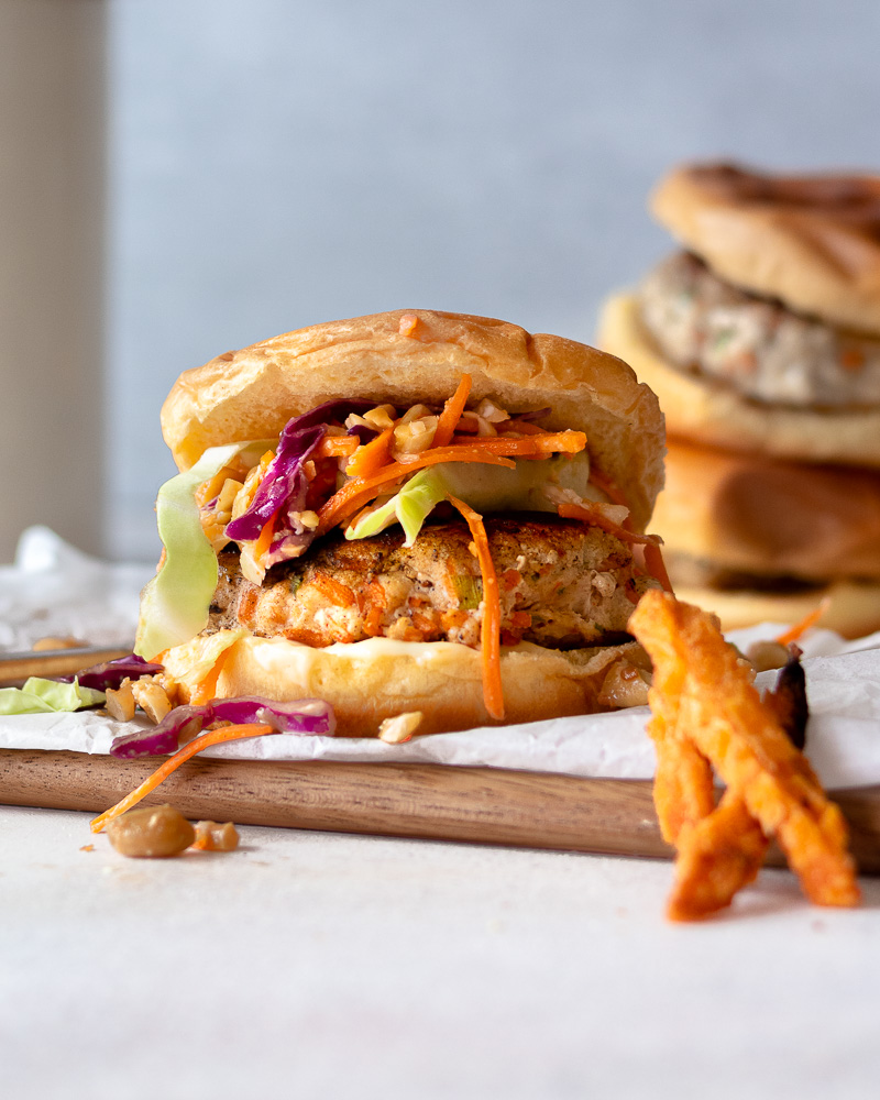 Thai-Style Turkey Burgers with Crunchy Slaw