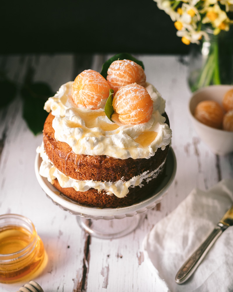 Vanilla Honey Cake Topped with Fresh Clementines