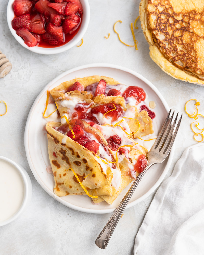 Strawberry Crepes with Whipped Honey Ricotta