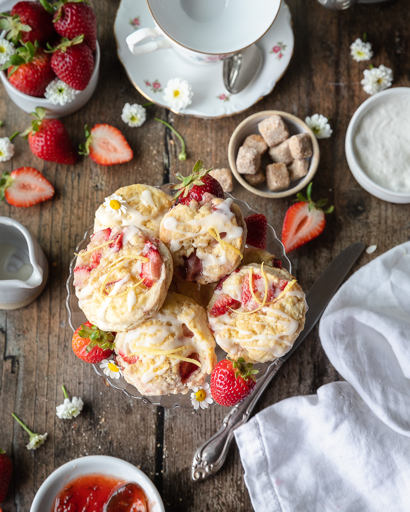 Yummiest Glazed Strawberry Lemon Scones